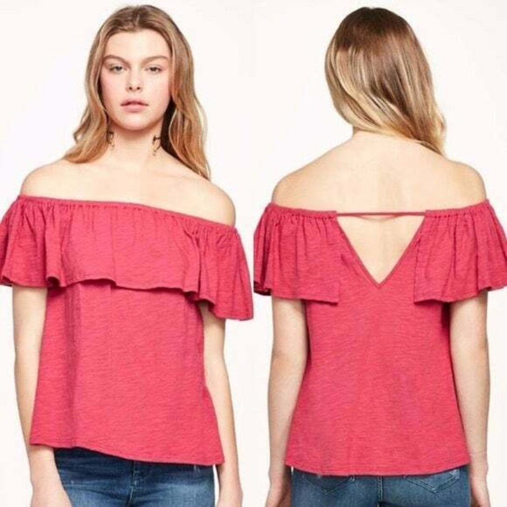 Rebecca Minkoff Diosa Off The Shoulder Ruffle Top‎ Sz Small Bright Coral